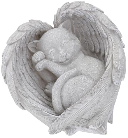 Homoyoyo Pet Memorial Stone Katze Engel Figur Gartendeko Außen Resin Grabstein Haustier Gedenkstein mit Engelsflügeln für Garten und Innenbereich Tribut Statue Tiergedenkstein