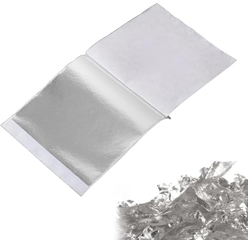 100 Piezas Hoja de Plata, Hojas de Plata de Imitación, 14 x 14 cm Pan de Plata Imitación, Pan De Plata Manualidades, para Pintura, Dorado, Decoración, Muebles, Uñas (Plata, Estilo C)