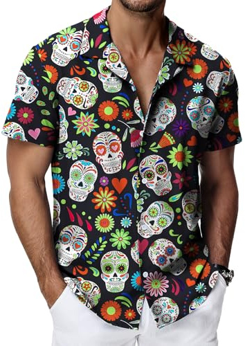 HMIYA Camisa hawaiana para hombre, camisa hawaiana de manga corta con botones, L