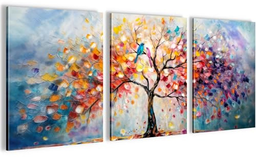 Novart Set de tableaux muraux Abstrait - COMPLÈTEMENT PRÊT À ACCROCHER - Salon Chambre à coucher Bureau Déco - 3 Tableaux Modernes Arbre - N044135a