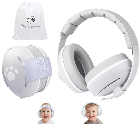 GUKOY 2 en 1 Casque Anti Bruit pour Bebe, Protection Auditive, Amélioration du Sommeil Avion Bandeaux Antidérapants Nourrisson, Certifiée CE, Enfant jusqu'à 48 Mois, Gris