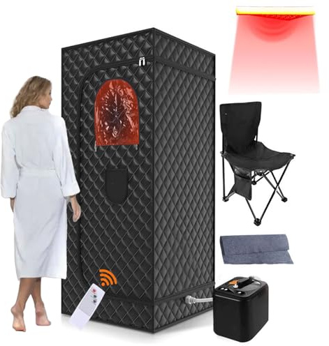 Portable Sauna for Home with Infrared LED Light Personal Sauna for Home with 1000W 3L Steamer 9-Level Temperature Control & Remote with Foldable Chair, for Indoor/Outdoor Use,InfraredLEDLight