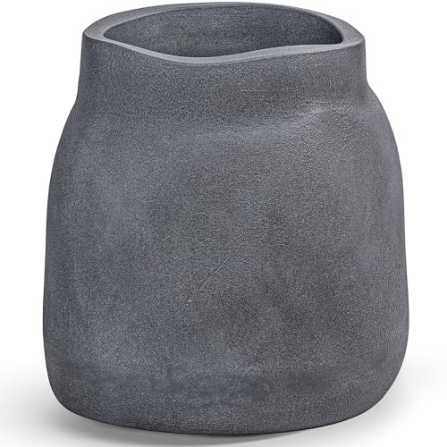 KONZEPT Pflanzkübel XXL in Betonoptik, 47 L, Ø 46 cm, 46 x 46 x 47 cm, Blumentopf groß für Innen & Außen, außergewöhnliche Geometrie, Drainage optional mit Stopfen, Grau