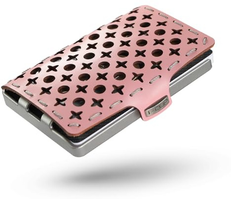 I-CLIP Original Geldbörse mit Münzfach - Damen - Leder Portemonnaie - mit Geldklammer - hochwertiger Geldbeutel - Slim Wallet - Silberner Rahmen - Rosa Leder - Bernardette
