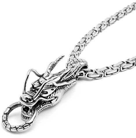Edelstahl Herren Männer Anhänger Drache groß silber massiv Geschenk + 60cm Königskette Bikerschmuck