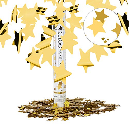 Relaxdays 10021763 Cannone Spara-Coriandoli, 40 cm, Stelle, Oro, Gittata 6-8 m, Matrimoni, Compleanno, Carnevale
