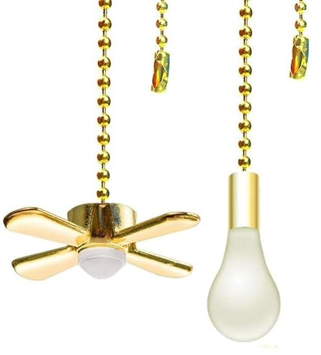 Ceiling Fan Pull Chain, 13.6 Inches Fan Pulls Set with Connector, 2 PCS Beaded Ball Fan Pull Chain- Brass