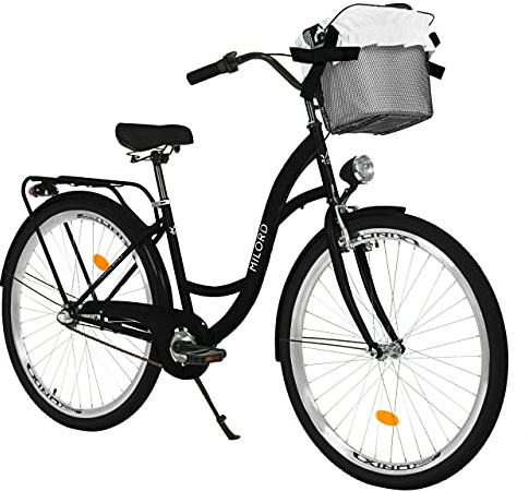 MILORD. Komfort Fahrrad mit Rückenträger, Hollandrad, Damenfahrrad, 3-Gang, Schwarz, 26 Zoll