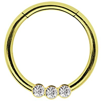 Piercing Smooth Segment Ring Clicker Stahl Gold mit 3 Steinen in 1,2 mm