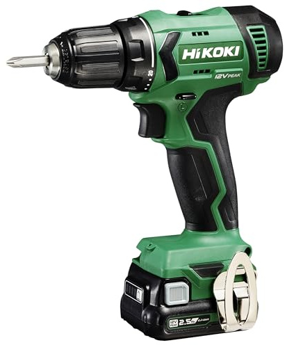 HiKOKI Akku-Bohrschrauber DS12DA, 12V Akkubohrer, 2,5Ah Li-ion, 38Nm | Inklusive 2 Akkus BSL1225M, Ladeger$ UC12SL und HSC II System-Case, kompakter Motor, 10mm Schnellspannbohrfutter