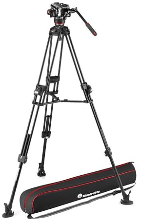 Manfrotto 504X Fluid-Videokopf mit Aluminium 645 Fast Twin Leg Videostativ, Kit mit Fast-Stativ und Videokopf, für DSLRs, Digitalkameras, Camcorder, mit Tragetasche, Hält bis zu 12 kg