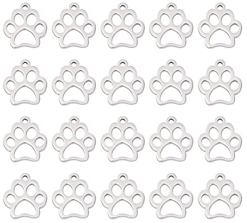 UNICRAFTALE 20 pcs 12.9mm Breloques Chien Patte Imprime Pendentifs 304 Breloques Acier Inoxydable Tons Argent 1.5mm Petit Trou Chien Patte Breloque Métal Pendentif pour Collier Bracelet Bijoux