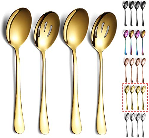 Kyraton Titanium Plating Serving Set - 4 Pieces, Includes 2 Spoons and 2 Slotted Spoons