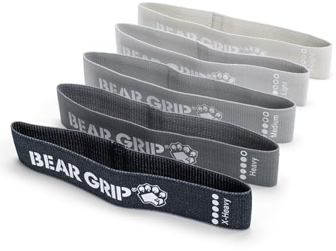 BEAR GRIP Fabric Resistance Bands for Working Out – Color-Coded Booty & Stretch Bands for Exercise, Legs, Glutes, Squats, Home Fitness, Yoga & Pilates – 5 Resistance Levels for Women & Men