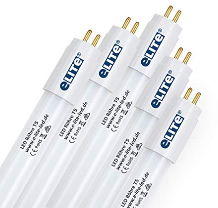 eLITe LED Röhre T5, 51,7cm, 7W, sehr hell, 680lm, 830, 3000 Kelvin, Warmweiß, NUR FÜR EVG, 140 Grad, homogenes Licht, langlebig 50.000h, 3 Jahre Garantie, 5 Stück