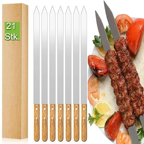 21 Stück Premium Grillspieße Edelstahl – Flache BBQ Spieße, 60cm Lang, 2,3cm Breit und 2mm Stark, Rostfrei & Wiederverwendbar, Perfekt für Kebab, Fleisch & Gemüse, Ideal für Grill, Barbecue & Camping