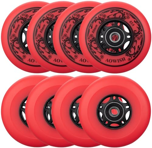 AOWISH 8-Pack Inline Skate Wheels, 85A, Outdoor & Indoor (Red, 80mm)