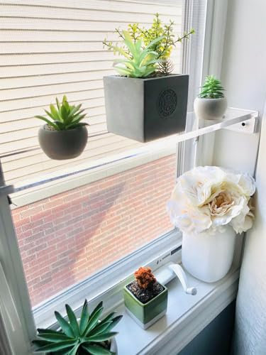 DistinctAndUnique Elegant and Sophisticated Floating Window Shelf (21, Double Shelf) - Crystal Clear Recessed Durable Strong Acrylic Trinket, Plants, Succulents Indoor Collection Display Stand