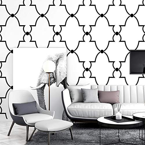 MEAIHOME Tapete im nordischen Stil, modern, minimalistisch, chinesisch, PVC, schwarz und weiß, geometrisches unregelmäßiges Muster, für Schlafzimmer, Wohnzimmer, Esszimmer 1.73'Wx32.8'L Nicht Geklebt