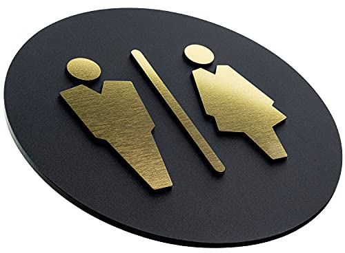 Sosenco Plaque de WC en stratifié, plaque de porte de toilettes, plaque en plastique, décoration de porte, plaque de toilette, panneau de signalisation (doré)