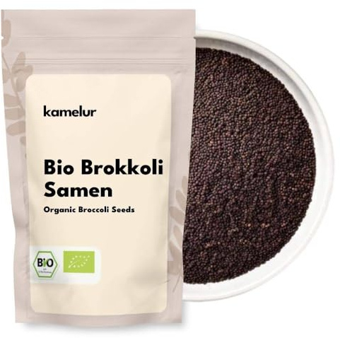 Kamelur 1kg de graines de brocoli BIO pour pousses de brocoli - Graines de brocoli germables BIO sans additifs - Graines de brocoli pour pousses BIO dans un emballage biodégradable