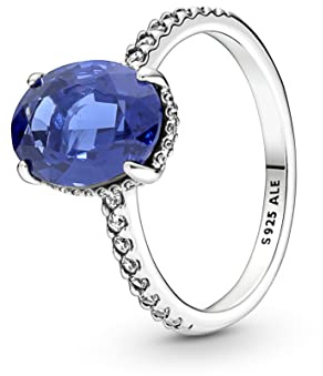 Pandora Timeless Ring Statement-Halo, Sterlingsilber, mit prinzessblauem Kristall und klarem Cubic Zirkonia
