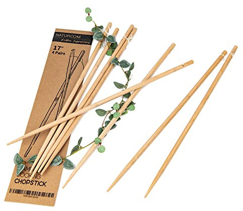 Naturoom 17-Inch Extra Long Bamboo Cooking Chopsticks, Set of 4 Pairs, Frying & Hot Pot Chopsticks, Brown, Durable and Heat-Resistant for Serving, Stirring, and Cooking