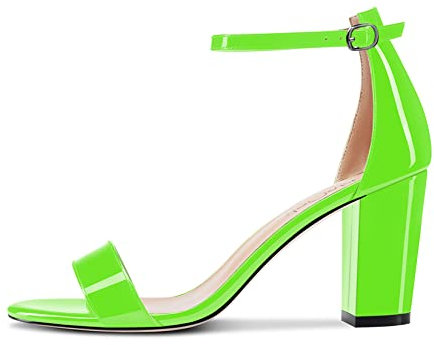 NobleOnly Donna Chunky Blocco Alto High Tacco Heel Aperte sulla Punta Sandali Cinturino alla Caviglia Cute Dress da Matrimonio Clear Scarpe Verde Lime Verniciata 43 EU