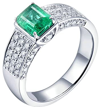 Daesar Trauringe Platin 950 Herren, Ringe mit 1ct Smaragd Bandring Verlobungsringe Weißgold Nickelfrei mit Moissanit Gr.57 (18.1)