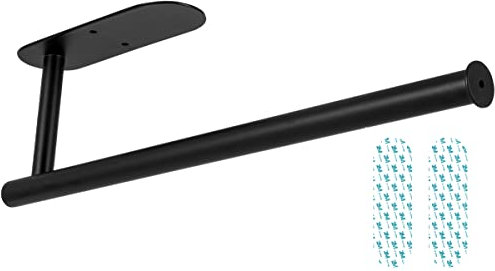 Zuvo Under Cabinet Paper Towel Holder (Black) – Stainless Steel Adhesive & Screw Mount Kitchen Roll Holder for Wall & Cupboard Storage