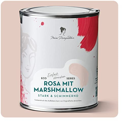 MissPompadour seidenmatte Holzfarbe Innen & Außen 1L Rosa mit Marshmallow, Möbelfarbe ohne Schleifen - Farbe für Holz, Metall, Kunststoff - Holzlack, Möbellack schnelltrocknend mit hoher Deckkraft