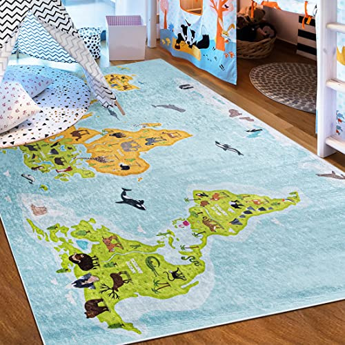 Mazovia Spielteppich Kinderzimmer 80x150cm Anthrazit Blau Teddybär Kurzflor | Kinderteppich für Schlafzimmer Spielzimmer Jungen Pflegeleicht Maschinenwaschbar Rutschfest Allergikerfreundlich Wetterfest
