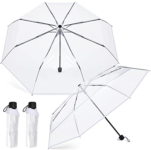 Fabbay 2 Pcs Clear Umbrella Transparent Portable Umbrella Compact Foldable Umbrellas Manual Open Close Folding Umbrellas for Wedding Travel, Dating(White)