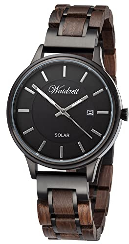 Waidzeit SLE02W Solaruhr Mystic Uhr Herrenuhr Holz 3 bar Analog Datum braun