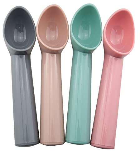 JCBIZ 4 cucharas de plástico para helado, cuchara de frutas y melón, cuchara de sandía, accesorios de cocina, 4 colores (gris, rosa rosa, azul, rosa)