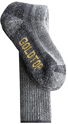 Goldtop Calcetines térmicos gruesos para hombre, 75% lana merina, hasta la rodilla, para esquí, snowboard, caza, senderismo, pescador y pesca de botas de agua 6-8, 8-10, 10-12, gris, L