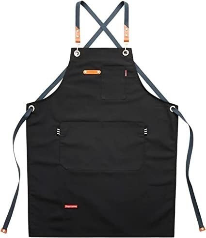 AUGUSE Arbeitsschürze, Werkzeugschürze für Schreiner, Arbeitsschürze Cowboy Canvas Schürze mit Taschen Koreanische Künstlerschürze for Männer Frauen