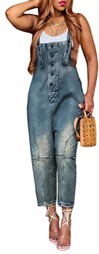 ORANDESIGNE Salopette Denim Donna Senza Maniche Jeans Tuta in Denim Jumpsuit Pantaloni Casual Vintage Jeans Lunga Salopette Estivi Moda Overall Playsuit Romper
