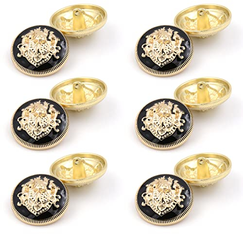 ZoTuoART Runde Metallknöpfe im britischen Stil – Löwenmuster Malerei Ersatzknöpfe – DIY handgefertigte Kunst Nähen Knöpfe für Kleidung Zubehör Schwarz Gold 10 mm – 12 Stück