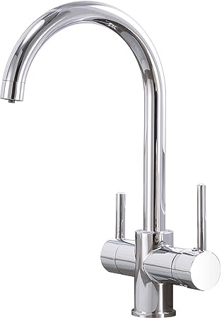 KEOKBON 3 Wege Wasserhahn Küche, 360° Drehbar Küchenarmatur, 3 in 1 Trinkwasserhahn Mischbatterie für Meisten Umkehrosmosegeräte oder Wasserfiltersystem, Chrom