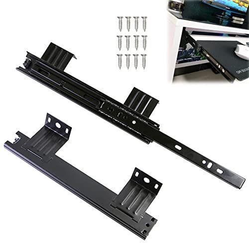 SAGIDAR 1Paar Teleskopschiene Für Schubkästen, Küchen-Auszugsschiene, Tastaturauszug Unter Schreibtisch 24cm/29cm, Schubladenführung Abnehmbar, Sanftes Öffnen Und Schließen, 3-teiliges Auszugschienen