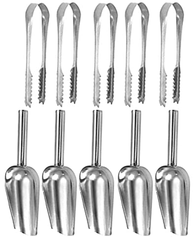 Edelstahl Zuckerzange Set,Süßigkeitenschaufeln und Zangen aus Edelstahl für Hochzeiten, Küche, Bar, Süßigkeiten, Dessert, Buffet, Eis, Kaffee, Büfett Grill,5 Zuckerzange+5 Eisschaufel (10)