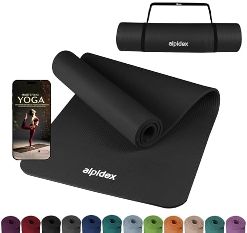 ALPIDEX Tapis Yoga 183x60x0,8cm Antidérapant Pilates Sport Gym Fitness Noir