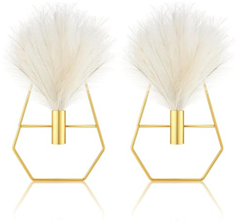 Peryiter 2 Stück Kleine Boho Wanddekoration Hängende Pflanzgefäße mit künstlichen Pampas Wandmontage Metall Gold Moderne Wohnkultur Display Wandkunst Schlafzimmer Badezimmer Wohnzimmer(Vase)