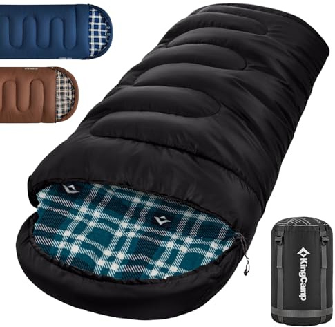 KingCamp Flannel Sleeping Bag Warm Portable Lightweight 3-4 Seasons Camping Sleeping Bag Indoor & Outdoor Use for Adults Kids for Hiking Backpacking and Camping with Compression Sack