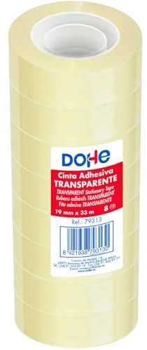 DOHE - Transparent Adhesive Tape (8 pcs.) - 1.8 cm x 33 m, Packaging Tape for Boxes, Shipping or Moving, Powerful Adhesive 45 Micron - Office Supplies