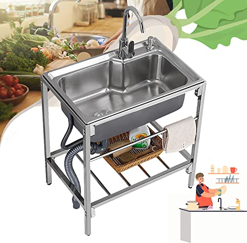 OCAZI Fregadero Cocina 1 Seno, Fregadero Camper, Fregadero Exterior Jardin, Fregadero Portatil, Fregaderos Modernos para Cocina, Fregadero sink-skit-with-cold-faucet-20x15in