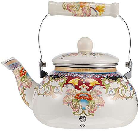 Macchina per caffè espresso 2. Teiera in ceramica smaltata da 4 litri Bollitore per tè con fischio vintage Stampa floreale Pentola per acqua calda bollente per piano cottura da cucina Bottiglia d'ac