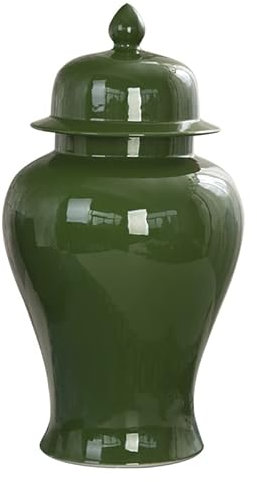 Einfache Keramik-Ingwerglas-Vase Mit Deckel, Grün, Große Chinesische Antike Porzellan-Tempelgläser Mit Deckel, Herzstück, Blumenarrangement, Vase, Tisch, Blumentopf, Wohnzimmer (Mittel)
