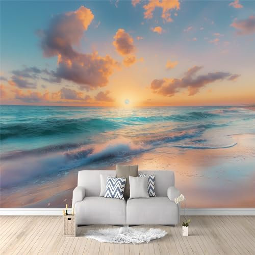 Fotomurales playa del mar 400 x 280 cm Papel pintado - Lana Fondo De Pantalla Decoración para Pared Sala Cuarto, Oficina, Salón, Fotomural Paredes Mural Decoración